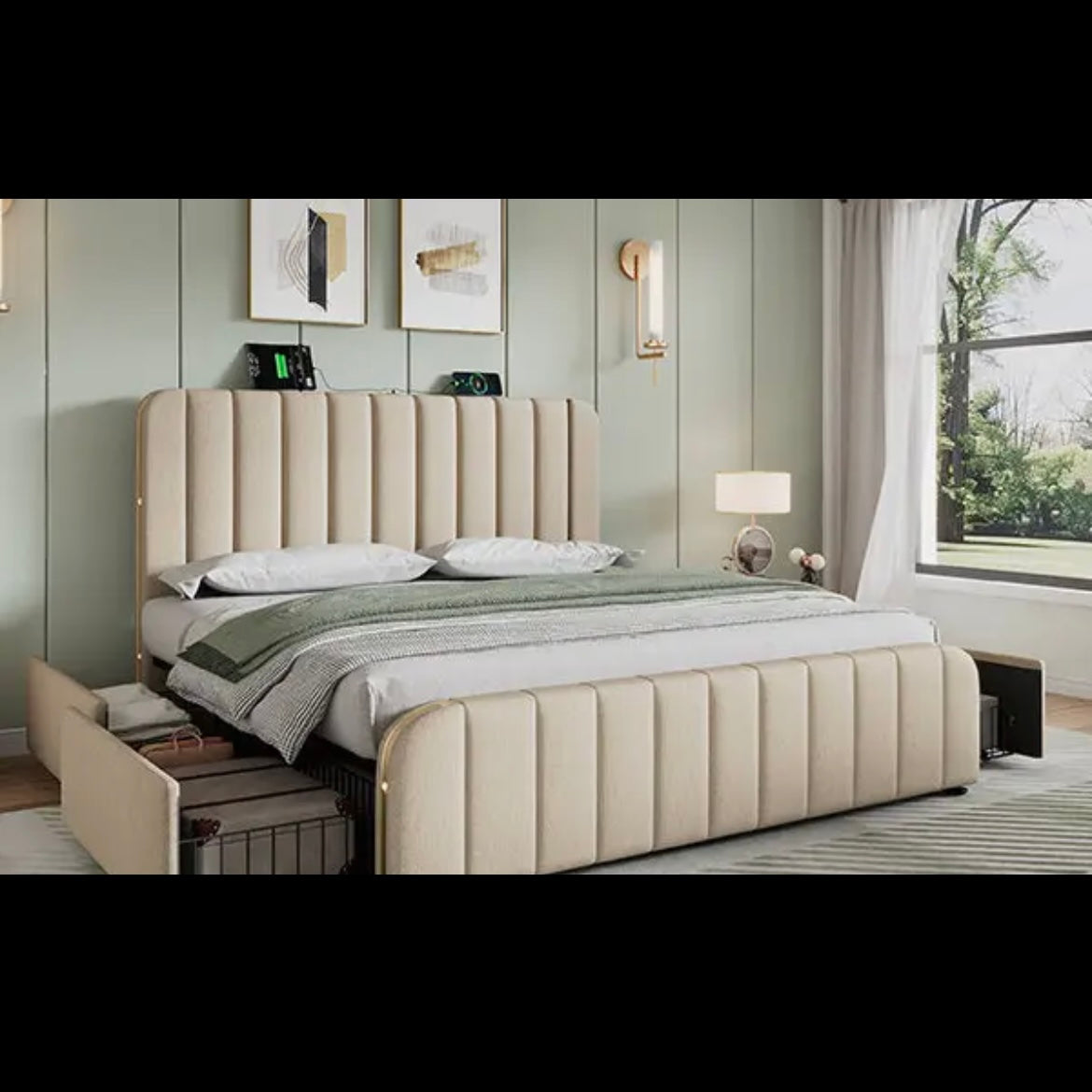 Lit en lin beige